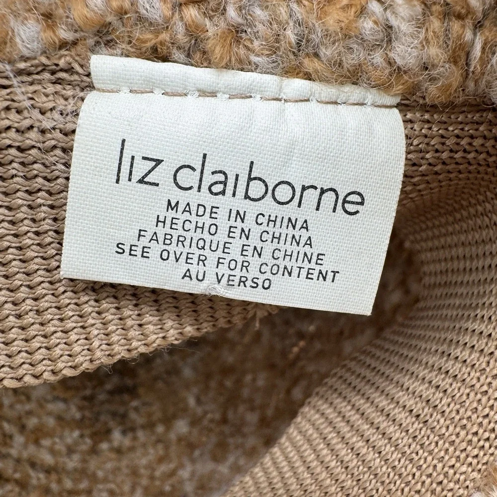 Liz Claiborne Boucle Bucket Hat Tan Brown‎ Ribbon Wool Blend Cloche OS VTG 90s